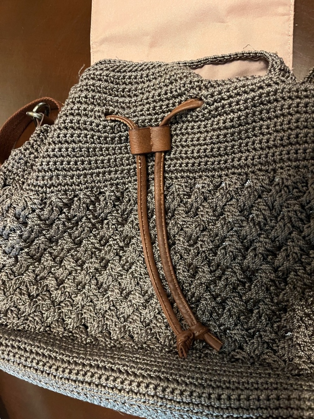 The Sak Brown and Gray Crochet Woven backpack purse with Tassel Strap - Picture 15 of 15